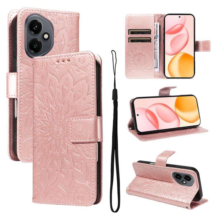For Honor 400 Global 156.5mm Embossed Sunflower Pattern Flip Leather Phone Case(Pink)
