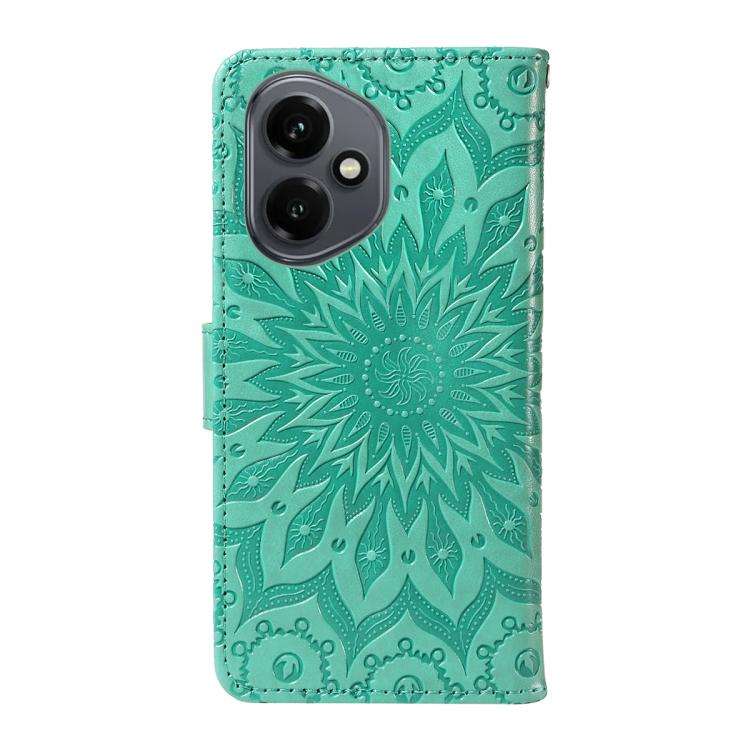 For Honor 400 Global 156.5mm Embossed Sunflower Pattern Flip Leather Phone Case(Green)
