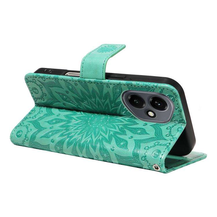 For Honor 400 Global 156.5mm Embossed Sunflower Pattern Flip Leather Phone Case(Green)