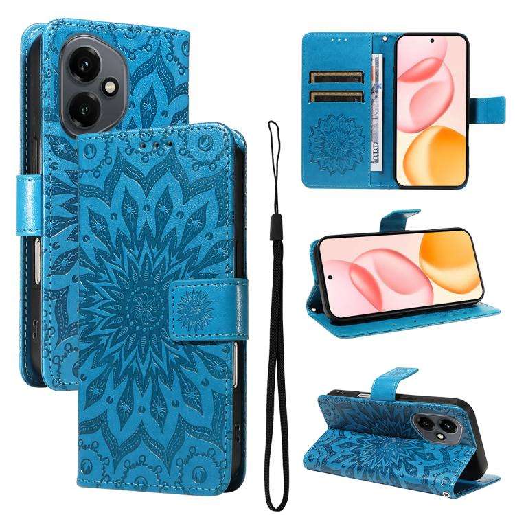 For Honor 400 Global 156.5mm Embossed Sunflower Pattern Flip Leather Phone Case(Blue)