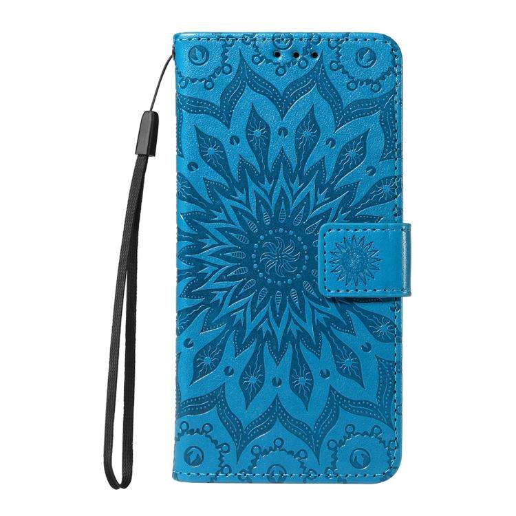 For Honor 400 Global 156.5mm Embossed Sunflower Pattern Flip Leather Phone Case(Blue)