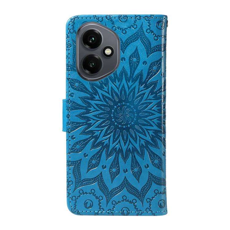 For Honor 400 Global 156.5mm Embossed Sunflower Pattern Flip Leather Phone Case(Blue)