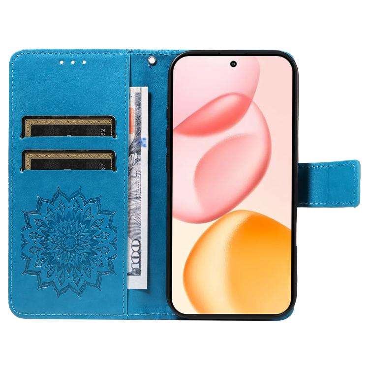 For Honor 400 Global 156.5mm Embossed Sunflower Pattern Flip Leather Phone Case(Blue)