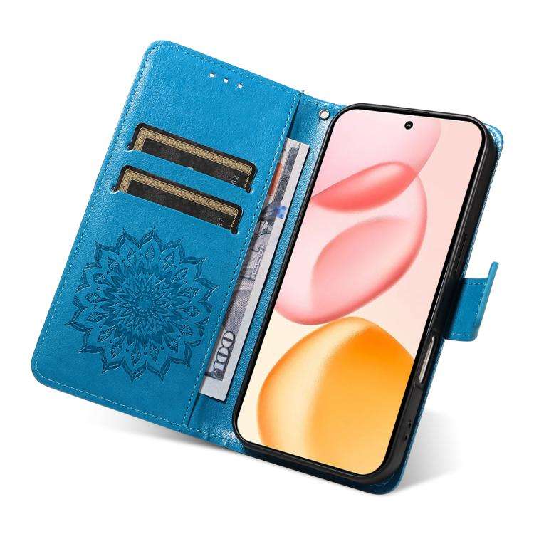 For Honor 400 Global 156.5mm Embossed Sunflower Pattern Flip Leather Phone Case(Blue)