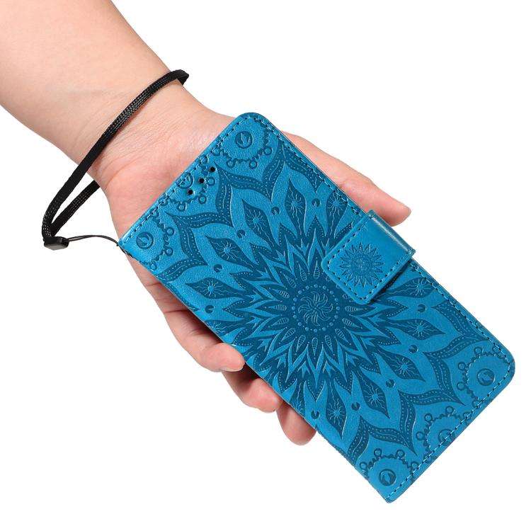 For Honor 400 Global 156.5mm Embossed Sunflower Pattern Flip Leather Phone Case(Blue)