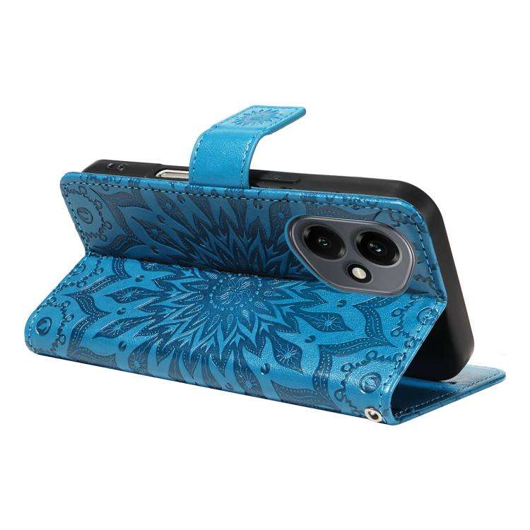 For Honor 400 Global 156.5mm Embossed Sunflower Pattern Flip Leather Phone Case(Blue)