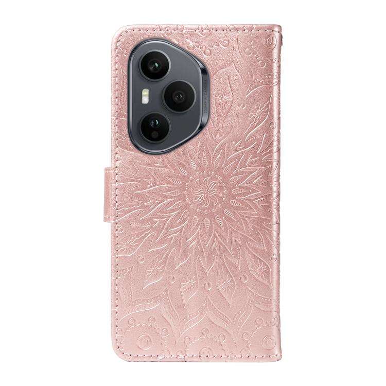 For Honor 400 Pro Global 160.8mm Embossed Sunflower Pattern Flip Leather Phone Case(Rose Gold)