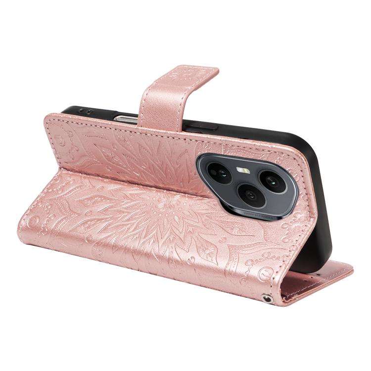 For Honor 400 Pro Global 160.8mm Embossed Sunflower Pattern Flip Leather Phone Case(Rose Gold)