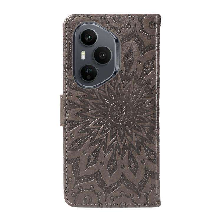 For Honor 400 Pro Global 160.8mm Embossed Sunflower Pattern Flip Leather Phone Case(Grey)
