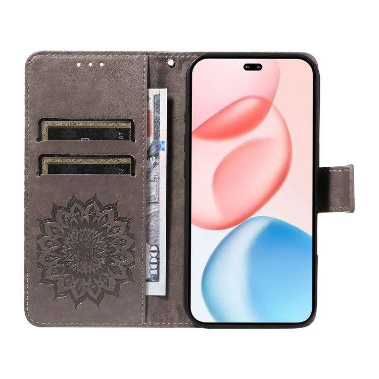 For Honor 400 Pro Global 160.8mm Embossed Sunflower Pattern Flip Leather Phone Case(Grey)
