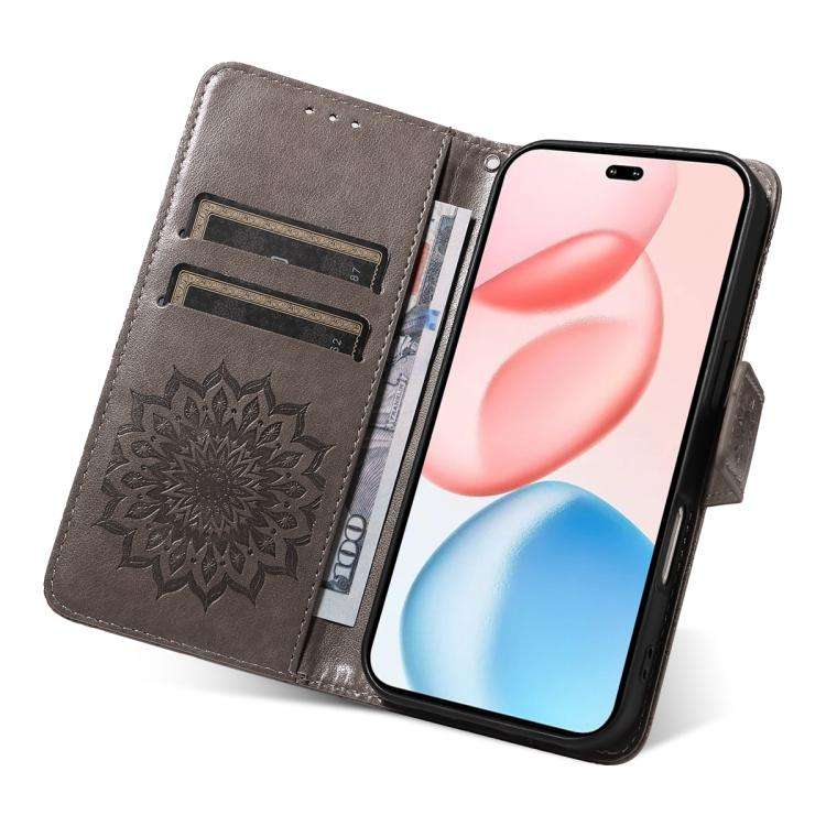 For Honor 400 Pro Global 160.8mm Embossed Sunflower Pattern Flip Leather Phone Case(Grey)