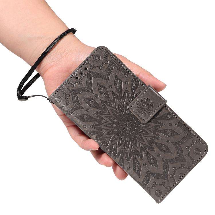 For Honor 400 Pro Global 160.8mm Embossed Sunflower Pattern Flip Leather Phone Case(Grey)