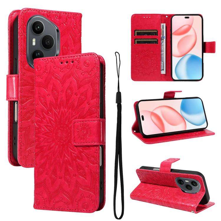 For Honor 400 Pro Global 160.8mm Embossed Sunflower Pattern Flip Leather Phone Case(Red)