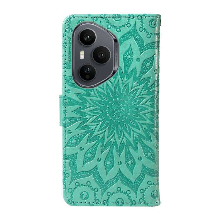 For Honor 400 Pro Global 160.8mm Embossed Sunflower Pattern Flip Leather Phone Case(Green)