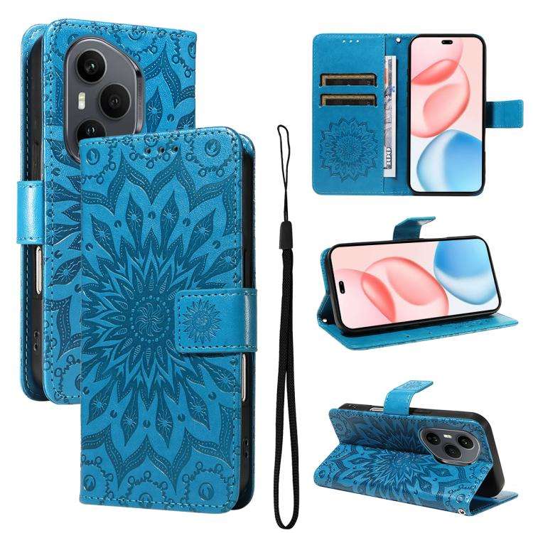 For Honor 400 Pro Global 160.8mm Embossed Sunflower Pattern Flip Leather Phone Case(Blue)
