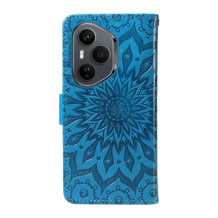 For Honor 400 Pro Global 160.8mm Embossed Sunflower Pattern Flip Leather Phone Case(Blue)