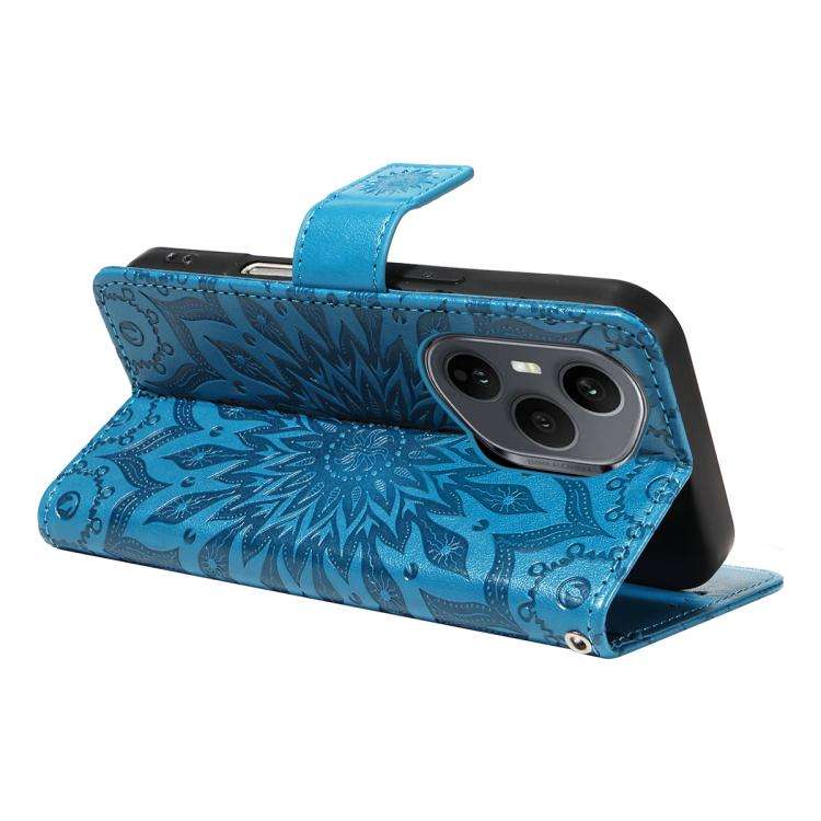 For Honor 400 Pro Global 160.8mm Embossed Sunflower Pattern Flip Leather Phone Case(Blue)