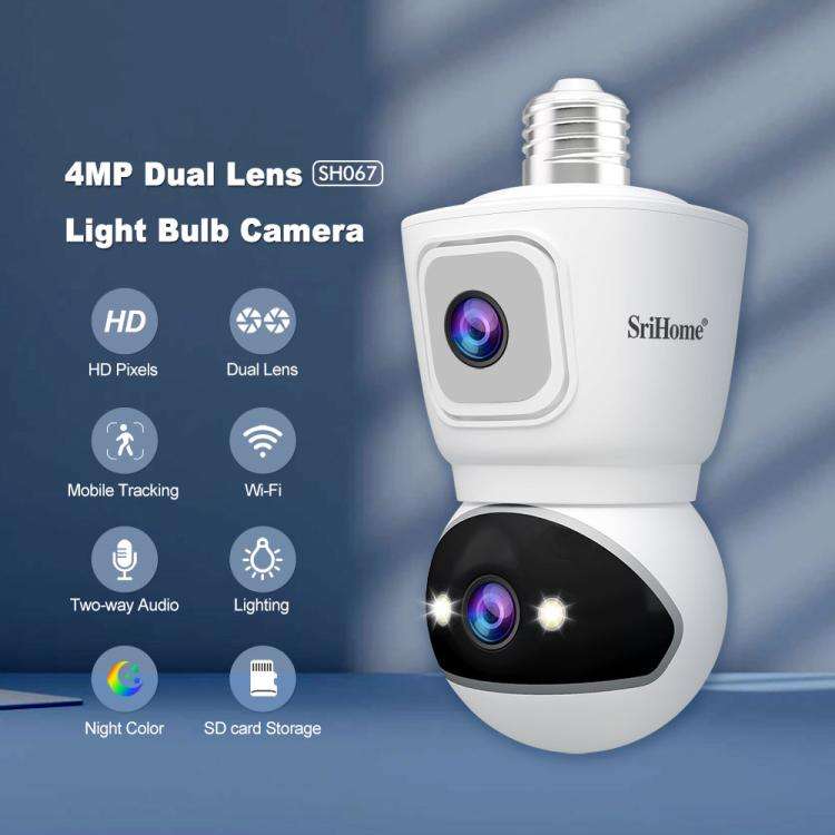 SriHome SH067 E27 4MP HD Dual Lens Light Bulb Camera for Indoor(White)