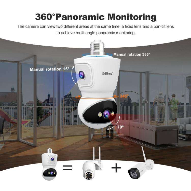 SriHome SH067 E27 4MP HD Dual Lens Light Bulb Camera for Indoor(White)