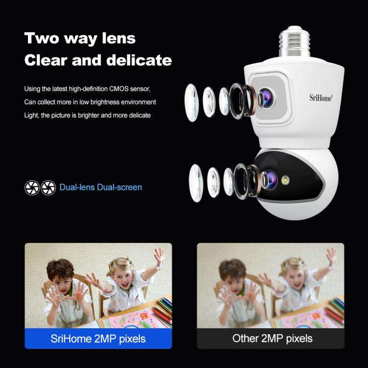 SriHome SH067 E27 4MP HD Dual Lens Light Bulb Camera for Indoor(White)