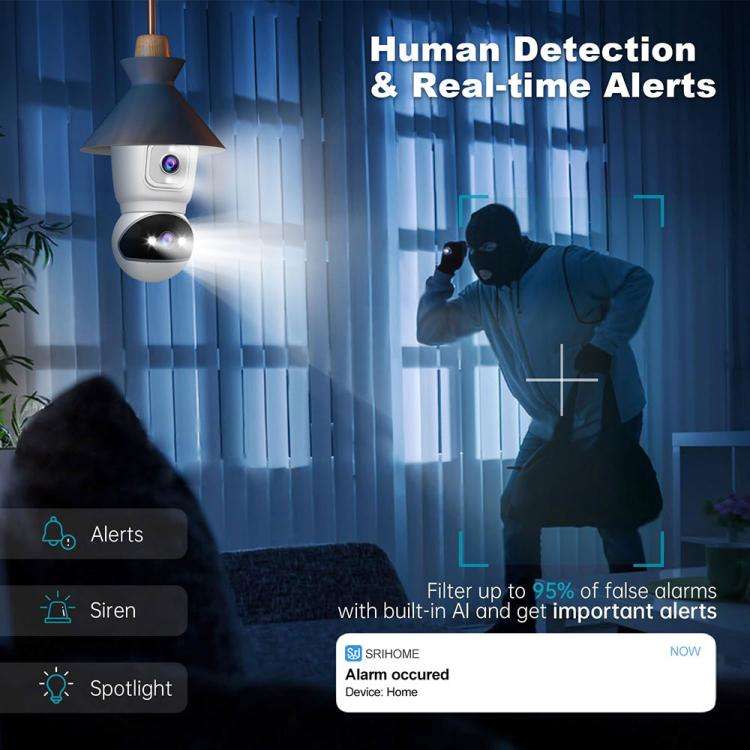SriHome SH067 E27 4MP HD Dual Lens Light Bulb Camera for Indoor(White)