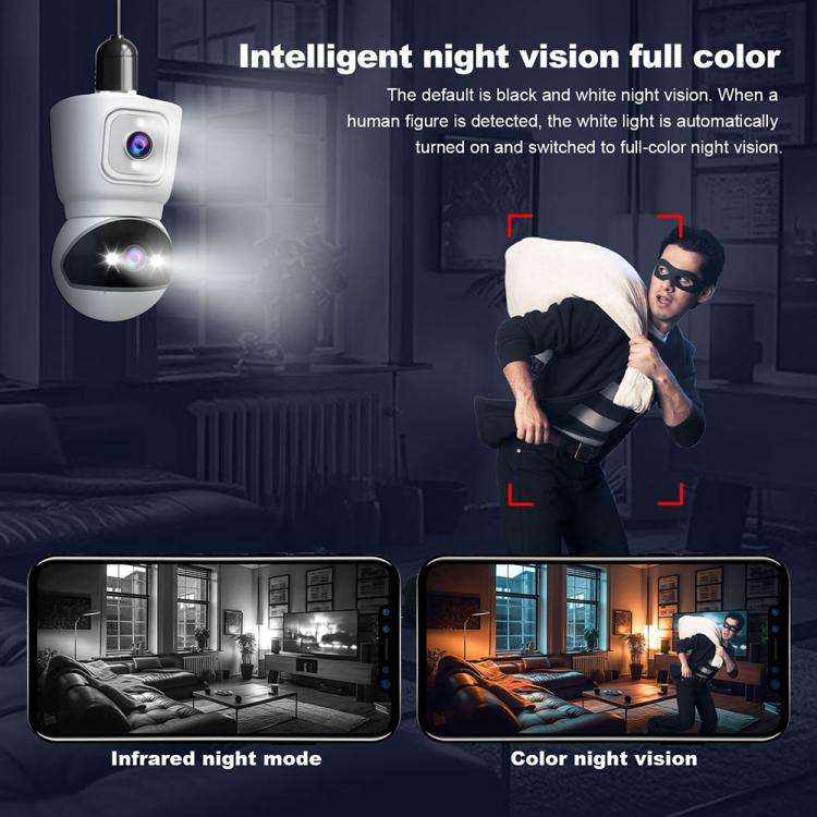 SriHome SH067 E27 4MP HD Dual Lens Light Bulb Camera for Indoor(White)