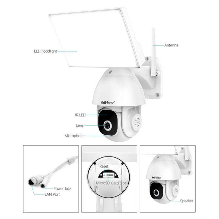 SriHome SH039 5MP QHD 5G WiFi Courtyard Floodlight Dome Camera(UK Plug)