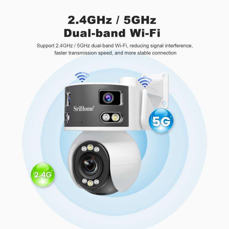 SriHome SH055 8MP HD Multi-lens 5X Optical Zoom Lens Panoramic PTZ Dome Camera(US Plug)