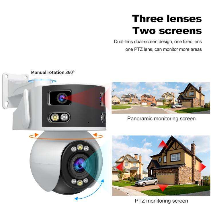 SriHome SH055 8MP HD Multi-lens 5X Optical Zoom Lens Panoramic PTZ Dome Camera(US Plug)