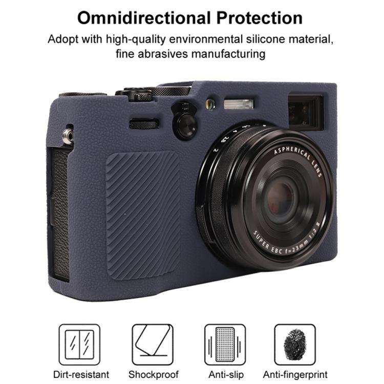 For FUJIFILM X100VI Litchi Texture Soft Silicone Protective Case(Dark Blue)