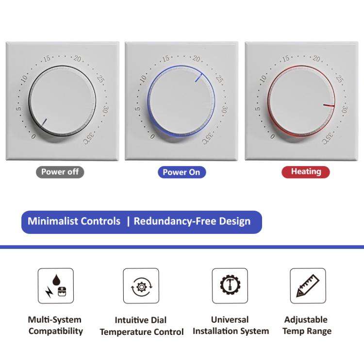 BHT-101GBL Electric Heating Smart Home Screenless Knob Thermostat with Dual Color LED Indicator(W...