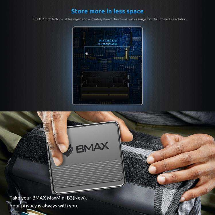 BMAX B3 2025 Windows 11 Mini PC, 8GB+256GB, Intel Jasper Lake N5095, Support 2 Monitors Output(EU...