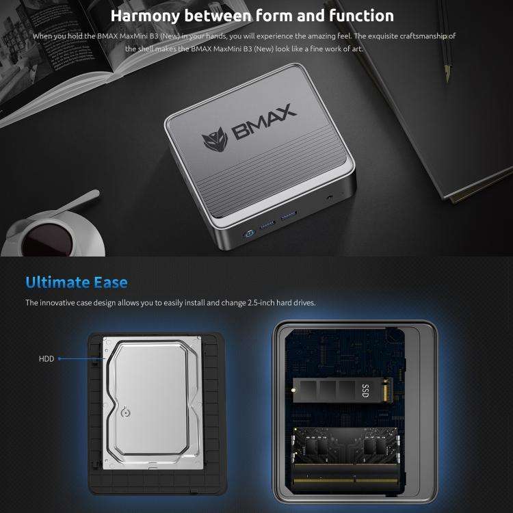 BMAX B3 2025 Windows 11 Mini PC, 8GB+256GB, Intel Jasper Lake N5095, Support 2 Monitors Output(EU...