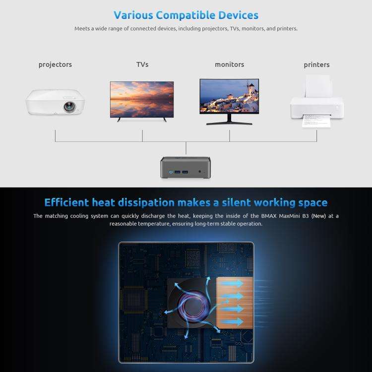 BMAX B3 2025 Windows 11 Mini PC, 8GB+256GB, Intel Jasper Lake N5095, Support 2 Monitors Output(EU...