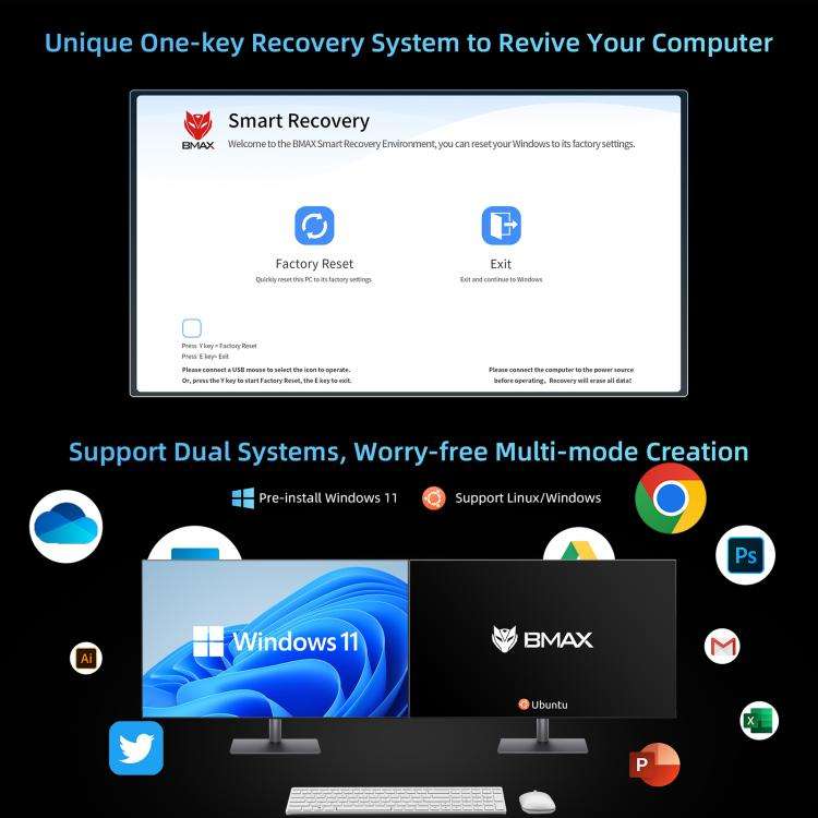 BMAX B9 Plus Windows 11 Mini PC, 24GB+512GB, Intel Core i5-1250P, Support 3 Monitors Output(EU Plug)