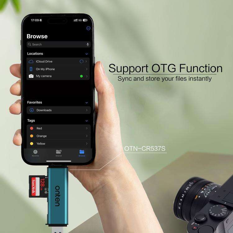 Onten OTN-CR537S 5 in 1 Type-C to USB with Micro SD/TF Card Reader(Pine Green)