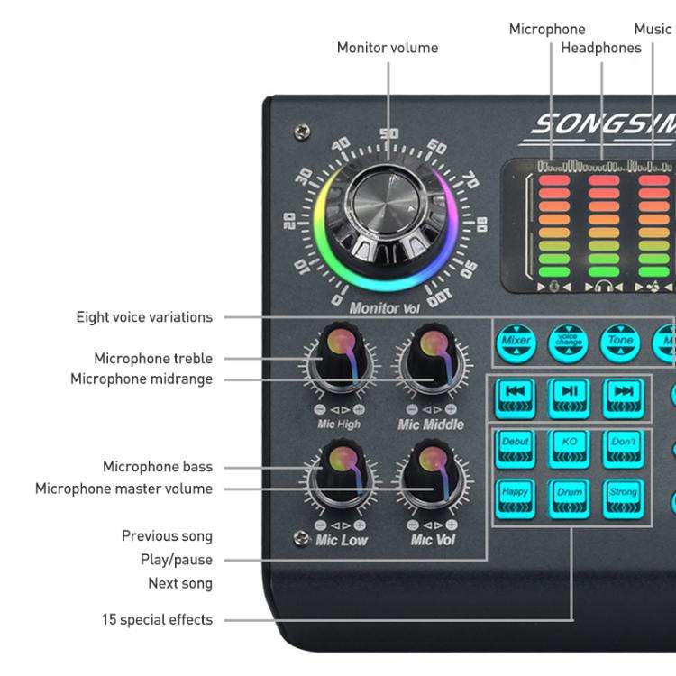 SX97 Multi-function Professional Mixer Live Streaming Sound Card(Black)