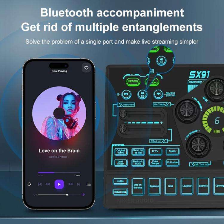 SX91 Multi-function Professional Mixer Mobile Phone Computer Live Streaming Sound Card(Black)
