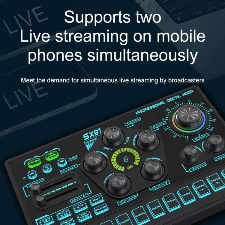 SX91 Multi-function Professional Mixer Mobile Phone Computer Live Streaming Sound Card(Black)
