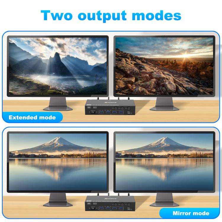 KCEVE KC-KVM302DH 8K 60Hz HDMI and DP and USB3.0 Dual Monitor KVM Switch, UK Plug