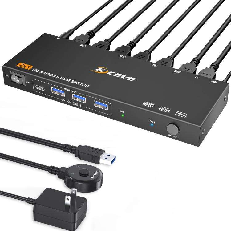KCEVE KC-KVM9201 8K 60Hz HDMI and USB3.0 Monitor KVM Switch, EU Plug
