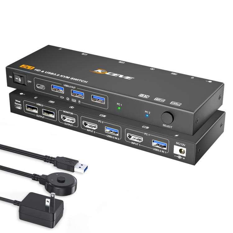 KCEVE KC-KVM9201 8K 60Hz HDMI and USB3.0 Monitor KVM Switch, AU Plug