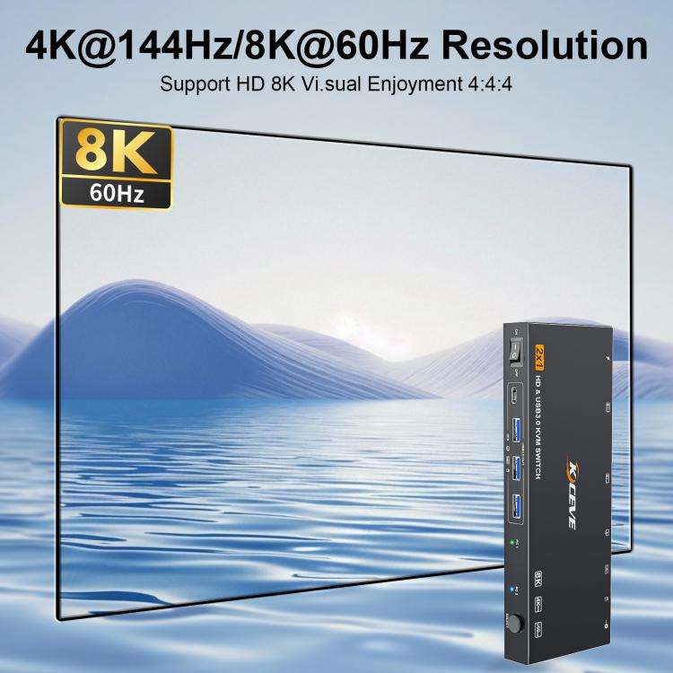 KCEVE KC-KVM9201 8K 60Hz HDMI and USB3.0 Monitor KVM Switch, EU Plug