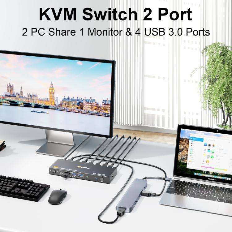 KCEVE KC-KVM9201 8K 60Hz HDMI and USB3.0 Monitor KVM Switch, AU Plug