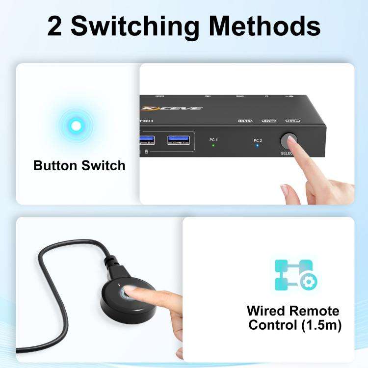 KCEVE KC-KVM9201 8K 60Hz HDMI and USB3.0 Monitor KVM Switch, AU Plug