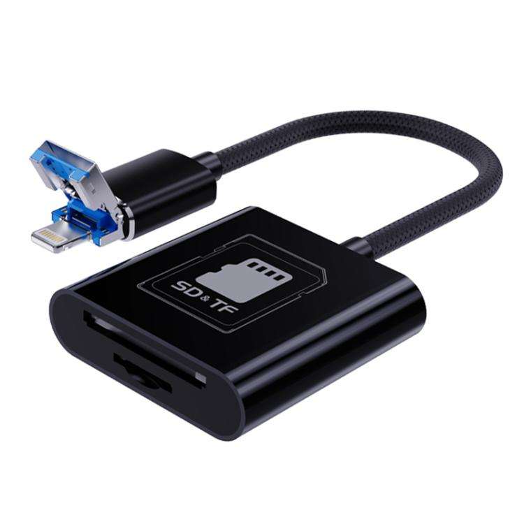 2 in 1 SD + TF Card Slot Reader, Interface:USB+8 Pin(Black)