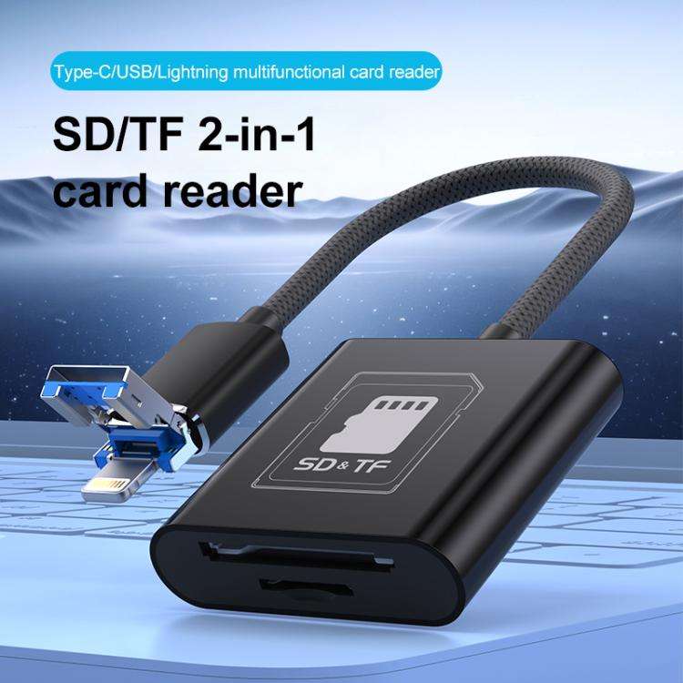 2 in 1 SD + TF Card Slot Reader, Interface:USB+8 Pin(Black)