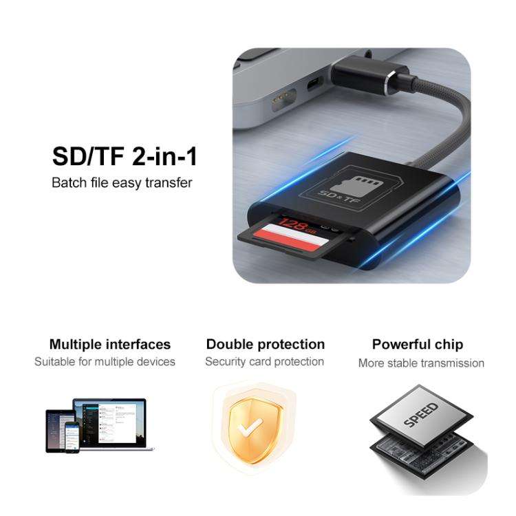 2 in 1 SD + TF Card Slot Reader, Interface:USB+8 Pin(Black)