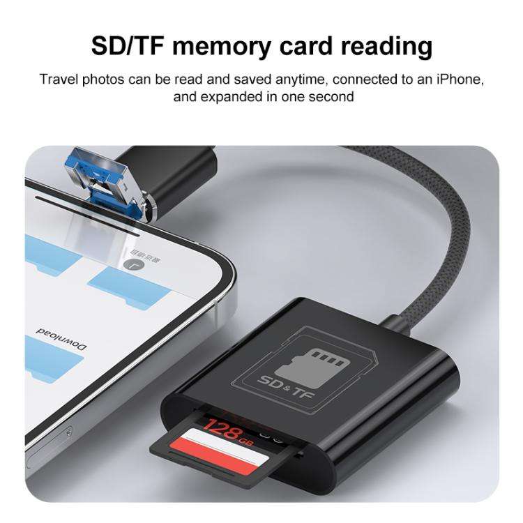 2 in 1 SD + TF Card Slot Reader, Interface:USB+8 Pin(Black)