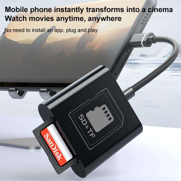 2 in 1 SD + TF Card Slot Reader, Interface:USB+8 Pin(Black)